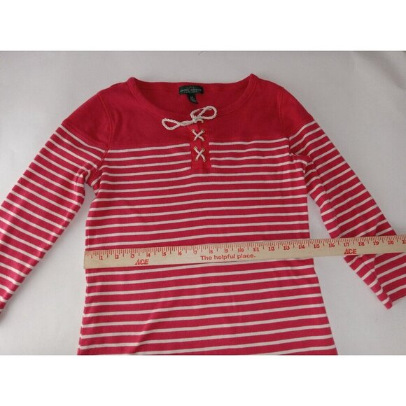 Lauren Ralph Lauren womens Top Pink Striped 3/4 Sleeve Lace Up Blouse Size S/P - Picture 6 of 7